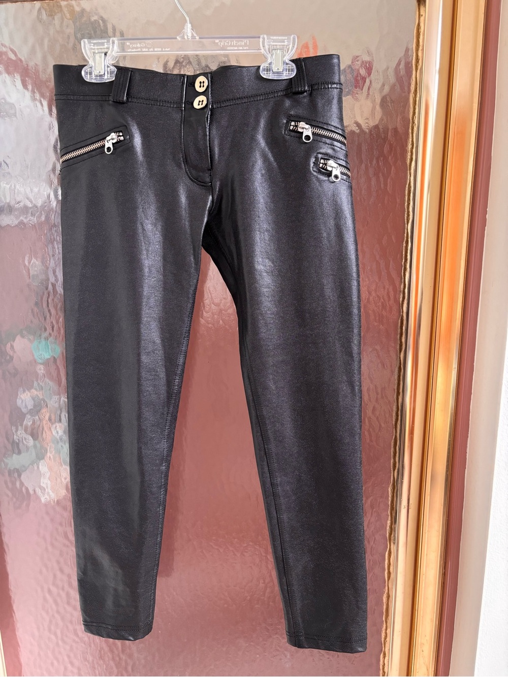 Freddy WR.UP Black Skinny Faux Leather Pants with Zipper Details